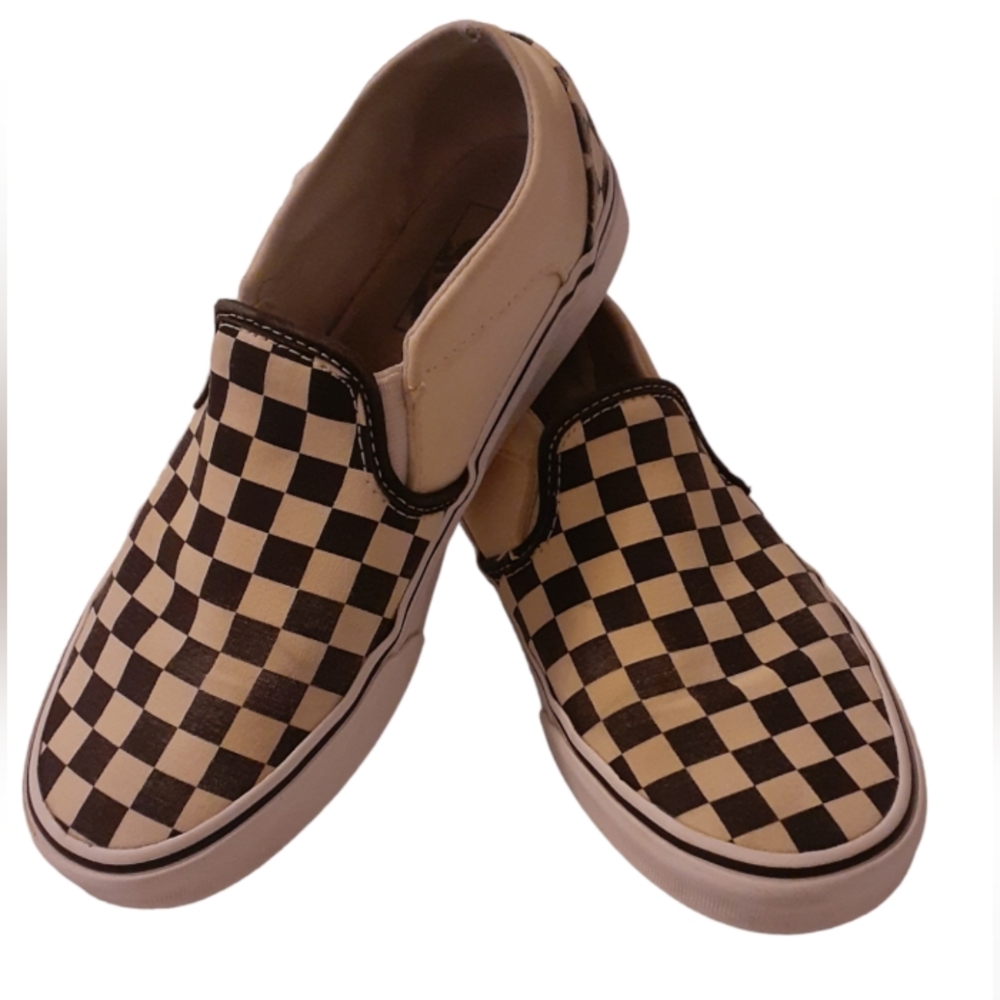 Van's Classic Slip On Checkerboard Black/ Cream/White Women's 8.5